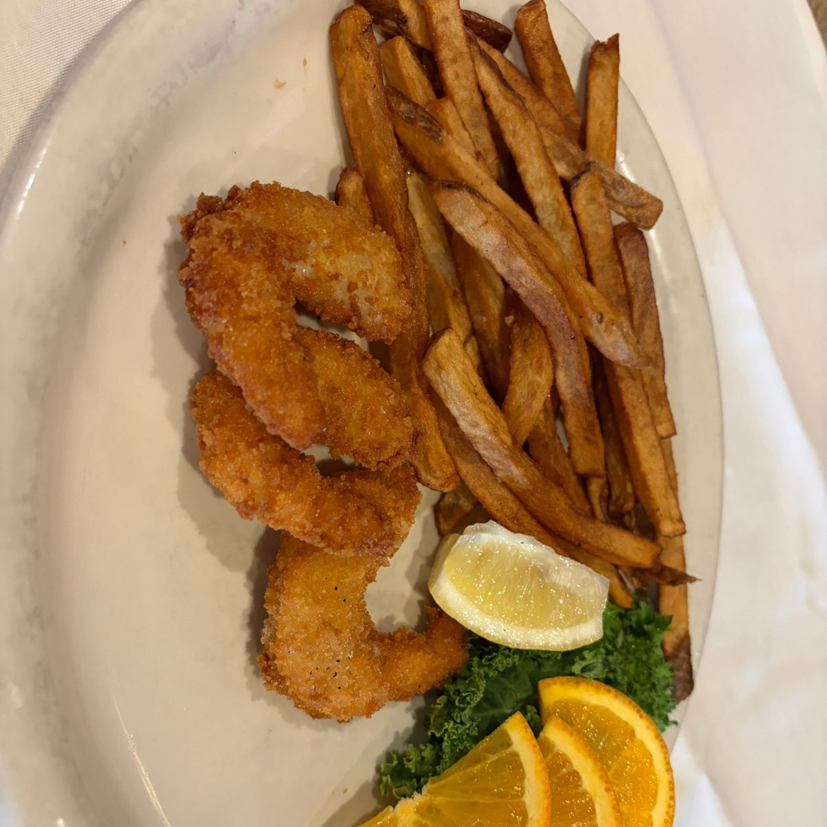 Kids Three Fried Shrimp with Fries.