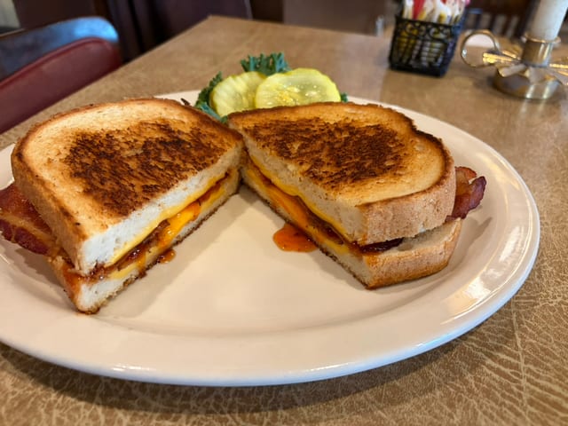 Grilled Cheese & Bacon with Honey Sriracha Sauce.