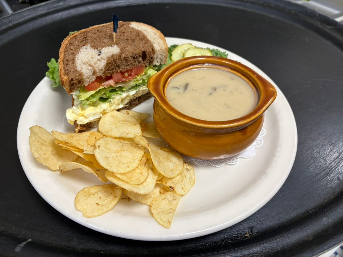 ½ Turkey, Corned Beef, Egg Salad, Or Baked Ham Sandwich & Crock of Soup.