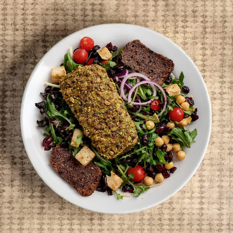 Pistachio Crusted Salmon Salad.