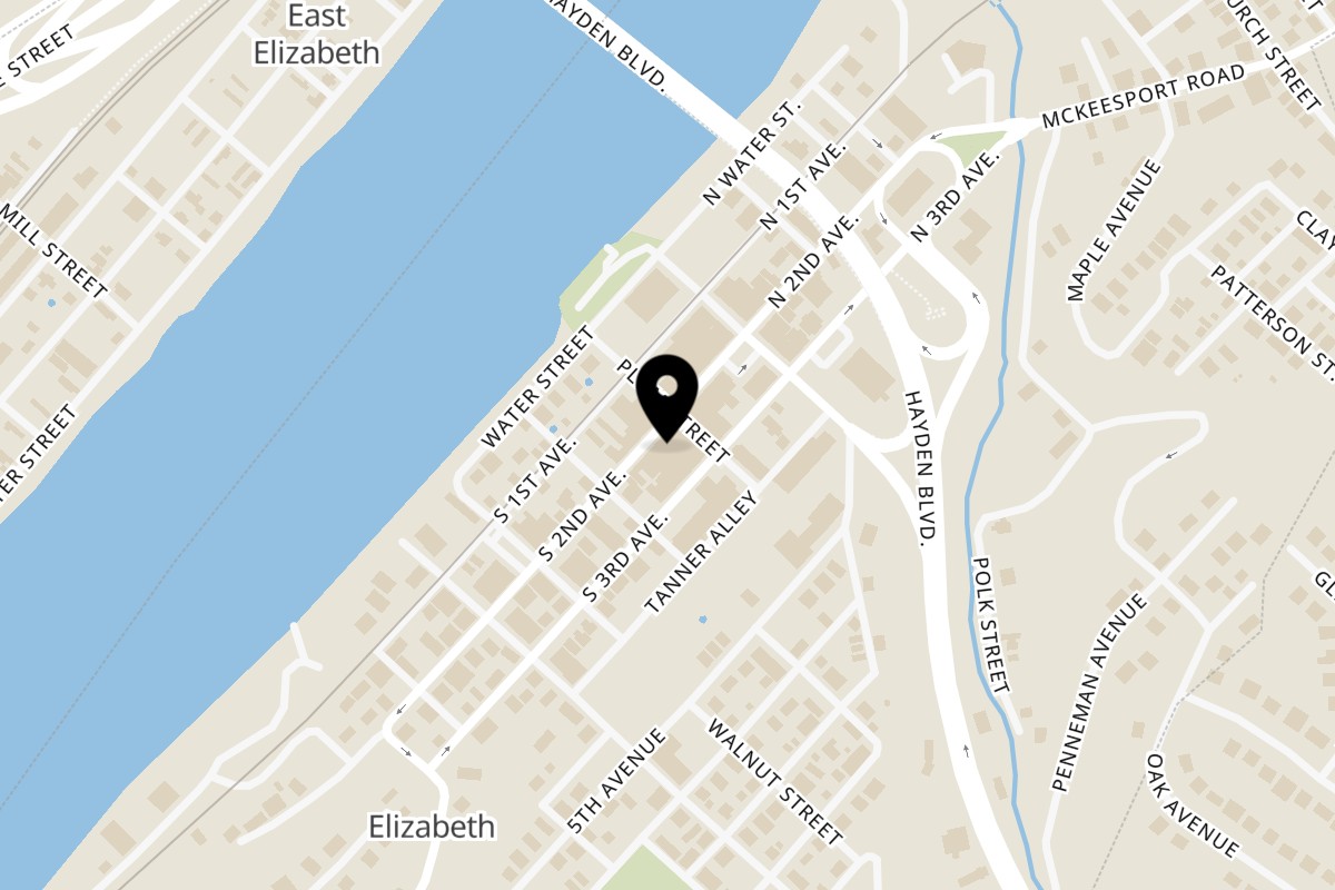 Map showing the location of Rockwell’s Red Lion Restaurant on 201 South 2nd Avenue in Elizabeth